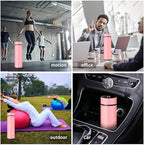 Smart Water Bottle Stainless Steel Vacuum Flask,Travel Mug with Smart LCD Touch Screen, Keep Hot Or Cold, Car Portable Travel Tea Coffee Vacuum Thermo Cup,Insulated Water Bottle (Pink)