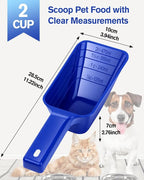 2 Cup Dog Food Scoop(2 Pack), Plastic Pet Food Scoop with Measuring Lines for Accurate Pet Food Portions,Dishwasher Safe (Blue)