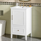 20 in Small Bathroom Vanity with Sink,Solid Wood Modern Single Bathroom Sink Cabinet with Soft Closing Door and Drawer,Freestanding White