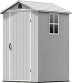 Patiowell 4' x 4' Outdoor Storage Shed with Floor, Plastic Shed Outside Resin Tool Shed with Window and Lockable Door for Backyard Garden Patio Lawn, Light Gray