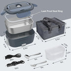 Vabaso Electric Lunch Box Food Heater, Electric Heating Lunch Boxes Lunch for Adults/Men/Car/Truck/Work, 1.5L Removable 304 Stainless Steel Container, 80W, 110V/12V/24V, with Fork & Spoon