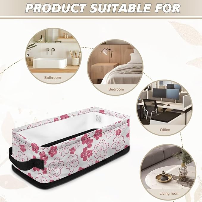 Storage Bin Toilet Paper Basket Multi-purpose Long Organizer Bins Small Kitchen Bathroom Small Items Storage Baskets Cubes Home Decorations Accessories, Cherry Blossom Pink White