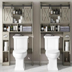 Vabches Over The Toilet Storage Cabinet, Farmhouse Storage Cabinet Over Toilet with Sliding Door& Toilet Paper Holder Stand，Home Space-Saving Toilet Rack, for Bathroom, Restroom, Laundry