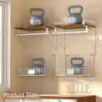 2 Set Laundry Room Wall Mounted Shelves With Wire Storage Baskets, Over Washer and Dryer With Hanging Rods and Hooks, for Organization and Storage, White, Wooden