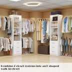 Closet System with Drawers, 5FT-9FT Custom Closet Organizer System 114.9" Walk in Wood Closet Storage System with 4 Expandable Hanging Rods Wall Mount White