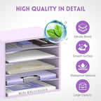 SUPEASY Wood Desk Organizer, 5 Tier Paper File Organizer for Desk, Wooden Desktop Organizer, Paper Letter Literature Mail Sorter, for Office School & Home Organization, Purple