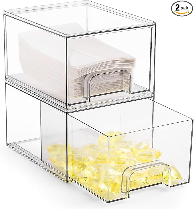 Stackable Dryer Sheet Holder and Laundry Pods Container Set by VOTLEVT, Clear Dryer Sheet Dispenser and Laundry Pods Box Set, Dishwasher Pods Holder, Laundry Room Organization and Storage