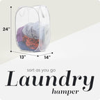Handy Laundry Collapsible Mesh Pop Up Laundry Hamper 2-Pack, Wide Opening, Side Pocket, Space-Saving Foldable Basket for Clothes, Travel, Dorm, Kids Room, Breathable & Durable (White)