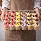 (24 Count x 20 Sets Plastic Cupcake Containers with Liners, Clear Cupcake Holder with Lids, Disposable Cupcake Carrier for Bakery, Cupcake Storage Box for Parties, Bake Sale Packaging