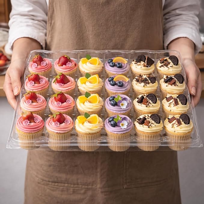 (24 Count x 20 Sets Plastic Cupcake Containers with Liners, Clear Cupcake Holder with Lids, Disposable Cupcake Carrier for Bakery, Cupcake Storage Box for Parties, Bake Sale Packaging