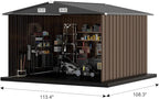 COMHOMA Shed Outdoor Storage Shed Metal,Lockable Doors Tool Sheds with Sloping Roof,Steel Garden Shed with Air Vent for Backyard,Patio,Lawn,Poolside (Brown, 10'x10')