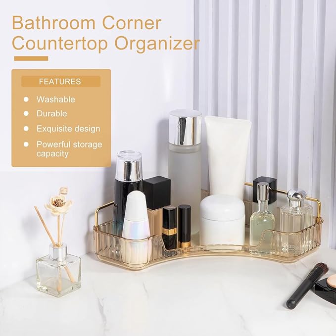 Corner Bathroom Countertop Organizer, Vanity Organizer Trays for Counter, Makeup Organizers, Perfume Tray, Skincare Shelf Storage Gifts for Women Girl Student (Yellow, 1 Tier)