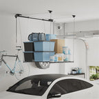 FLEXIMOUNTS Garage Ceiling Lifting Storage Rack, 4x4 Ft Heavy-Duty Metal Frame, Overhead Storage System With 350lbs Load Capacity, Matt Black