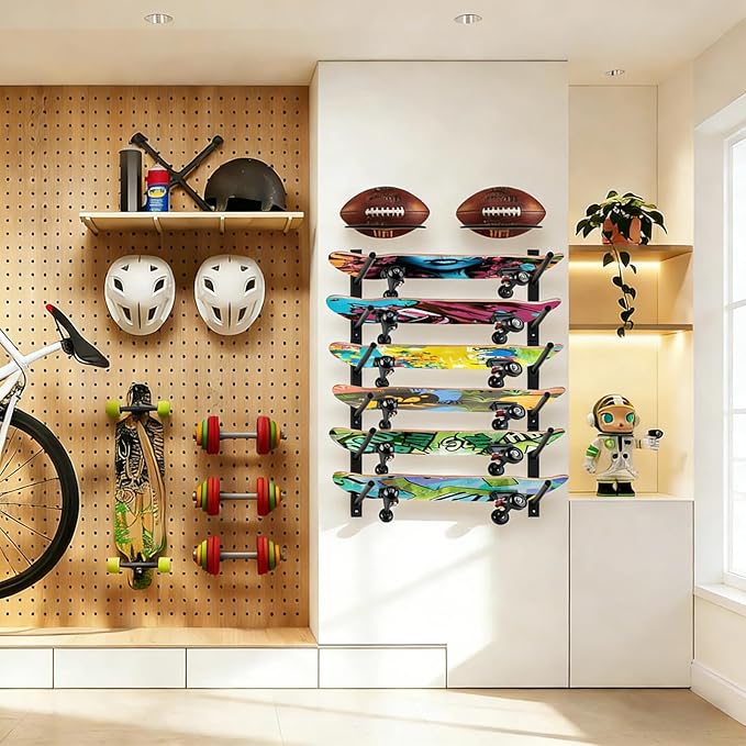 BiJun Skateboard Wall Mount, Snowboard Wall Mount Display, Horizontal Ski Wall Rack, Skateboard Rack Storage Holder Longboard Hanger