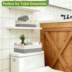 2 Pack Woven Toilet Paper Storage Baskets for Organizing with Wooden Handles, Toilet Paper Basket for Back of Toilet Top, Toilet Tank Topper Tray, Decorative Bathroom Basket Organizer for Shelves,Gray