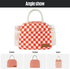 Lunch Bag Women/Men Lunch Box Women/Men (Red+Beige Checkerboard)