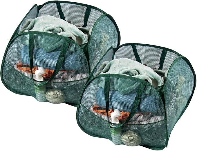Collapsible Laundry Basket 90L, Foldable Mesh Pop-up Laundry Hamper with Handles, Dirty Clothes Hamper for Laundry with Side Storage Pocket(Green, 2PCS)