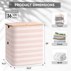 BALEINE Laundry Hamper with Lid, Tall Laundry Baskets with Bamboo Pull Handles, Large Laundry Bin with Internal Support (36 Gal/140L, Pink Pinstripe)