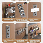 Hanging Wall Mount Knife Wall Mount,Kitchen Utensil Hanger,Space-Saving Kitchen Utensil Rack with Hooks,Kitchen Storage Shelf for Utensils Spatula Spoon, Easy to Clean (Grey, 40CM+8Hook)
