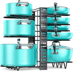 MUDEELA Pots and Pans Organizer Rack under Cabinet 16.61 Height, 8 Tiers Adjustable Pot Pan Rack with 3 DIY Methods, Pot Lid holder for Kitchen Cabinet Organizers and Storage