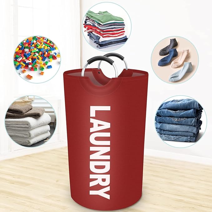 Vivicreate 115L Large Laundry Basket, Freestanding Tall Clothes Hamper, Foldable Washing Bin, Collapsible Laundry Bag (RED)