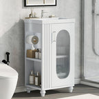 20" Small Bathroom Vanity with Sink and Glass Door, Storage Shelf & Toilet Paper Holder,Solid Wood & MDF Modern Single Bathroom Sink Cabinet with Shelves,Freestanding,White