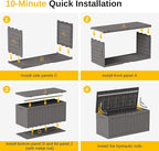 EAST OAK Outdoor Storage Box, 90 Gallon Deck Box, Waterproof Resin Storage Bin for Patio Cushions, Gardening Tools, Lockable, UV Resistant, Grey