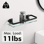 KES Bathroom Glass Shelf, Glass Floating Shelves Aluminum Black Extra Thick Tempered Rectangular 1 Tier Basket Wall Mounted, 2 Pack, A4126A-BK-P2