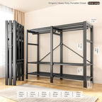 Heavy Duty Portable Closet with Cover Magnetic Doors, Metal Rolling Clothes Rack Heavy Duty 1500LBS, Foldable Clothing Rack, Garment Racks for Bedroom/ LivingRoom/ Rental (KT Off-white, 49.21in)