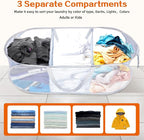 Durable Collapsible Foldable Mesh Pop Up Laundry Basket, 3 Compartments Easy to Carry & Sort Clothes Hampers for Home, Dorm, Travel White