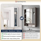 Keonjinn Medicine Cabinet 14 x 18 in, Bathroom Medicine Cabinets Mirror, Small-Sized, Lightweight, One Shelve Only, Surface Mount or Recessed, Tempered Glass, Assembly Required