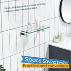 KOKOSIRI Bathroom Shelves Wall Mounted Floating Glass Shelf Polished Stainless Steel 12-Inch Hanging Rack for Storage/Room Decor 2 Pack B1105CH-L12-P2