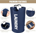 DOKEHOM 90L Large Laundry Basket, Collapsible Laundry Bag, Freestanding Tall Clothes Hamper, Foldable Washing Bin (Dark Blue)