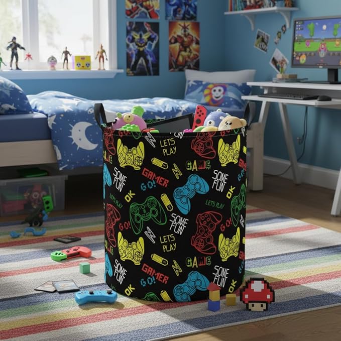 Baby Laundry Basket Baby Nursery Hamper Kids Laundry Basket Toy Storage Bin for Boys Room Decor Gift Baskets for Bedroom Bathroom(Game)