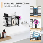 FUNKYLEE Hair Tool Organizer Hair Dryer Holder, 3 in 1 Metal Bathroom Blow Dryer Organizer Wall Mount for Flat Iron, Curling Iron, Straightener, Styling Tools Storage and Organizer (Black)-2pcs