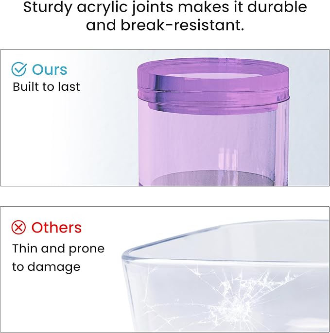 OfficeGoods 3-Tier Stackable Acrylic Holder- Stylish Desk Organizer and Storage for Office or Home – Transparent Round Design, Purple with Silver Metal Base