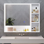 Hasuit Lighted Medicine Cabinet with Mirror and Shelves, Modern Bathroom Medicine Cabinet with Open Storage, Aluminum Channel LED Lights, 35.4'' x 30.7'', White
