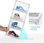 Sneaker Shoe Display Case,Shoe Box with Clear Magnetic Door,Thicken & Sturdy Organizer Containers Stackable,Fit Shoe Size Up to US 14 (X-Large) (X-Large)