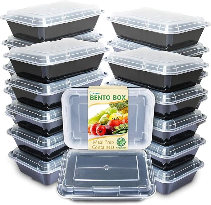 Enther Meal Prep Containers Single Lids, Food Storage Bento BPA Free | Stackable | Reusable Lunch Boxes, Microwave/Dishwasher, Freezer Safe,Portion Control (28 oz), 20 Pack 1 Compartment