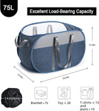 Collapsible Laundry Baskets, Pop Up Laundry Baskets with Reinforced Handles, Lightweight Foldable Laundry Basket for LaundryRoom, Bathroom or Travel (Blue)