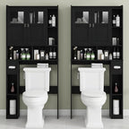 Vabches Over The Toilet Storage Cabinet, Bathroom Shelf Over Toilet with Glass Doors and Adjustable Shelves, Black Freestanding Home Space Save Toilet Rack, for Restroom, Bathroom, Laundry