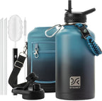 64 oz Insulated Water Bottle | Thickened Stainless Steel Water Jug for Gym and Hiking with Straw, Carrier Bag, Handle Strap | BPA-Free 64 oz