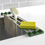 Tomorotec Adjustable Over-The-Sink Kitchen Rack for Dishcloths, Sponges, and Brushes - Heat-Resistant Stainless Steel with Slim, Expandable Design and Multifunctional Silicone Holder (Army Green)