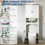 Garvee 66''H Over the Toilet Storage Cabinet, Bathroom Shelf Over Toilet, Bathroom Storage Cabinet Organizer with Double Doors & Adjustable Shelves Free Standing Toilet Shelf for Bathrooms, White