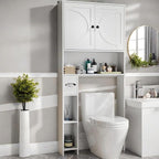 Over The Toilet Storage Cabinet, Farmhouse Wooden Storage Cabinet Over Toilet Bathroom Organizer with Adjustable Shelves Toilet Paper Holder for Bathroom，Laundry Room&Small Space, White