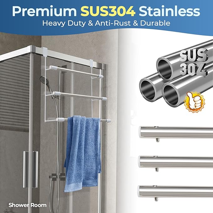 Over The Door Towel Rack, 3-Tier Space Saver for Bathroom & Bedroom, No Drill Hanging Holder for Towels, Robes, Clothes, Perfect for Apartments, Dorms, Renters