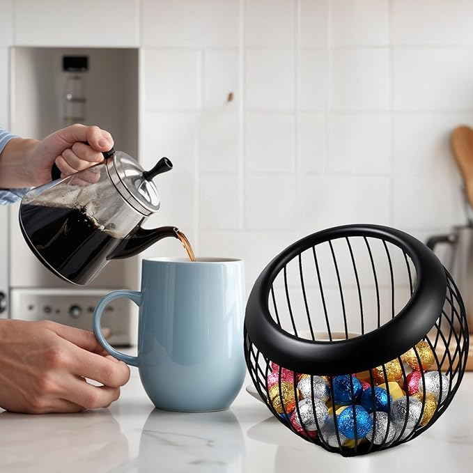 Large Capacity Coffee Pod Holders Basket, Metal Espresso Pod Holder, Coffee Bar Organizer for Counter, Kcup Storage Bar Accessories (Black)