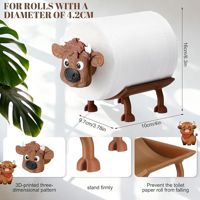Highland Cow Toilet Paper Holder Highland Cow Bathroom Decor 3D Printing Funny Cute Free Standing Toilets Storage for Bathroom Kitchen Bedroom Decor