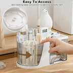 Marte Vanci 360° Rotating Desk Organizer with 2 Drawer, Desktop Rotating Pen Holder with 6 Slots, Small Makeup Organizer, Multifunctional Desk Accessories for Office, Home(White)