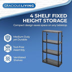 Gracious Living 4 Shelf Fixed Height Ventilated Medium Duty Storage Unit 14 x 32 x 54.5" Organizer System for Home, Garage, Basement, & Laundry, Black
